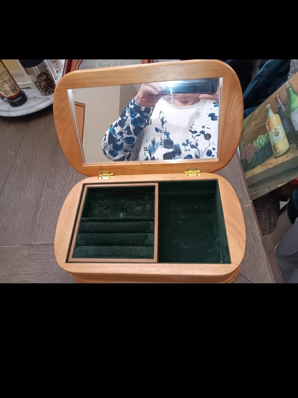 Light Wood Oval Jewelry Box With Mirror And Sliding Upper Tray - Oak-Tone